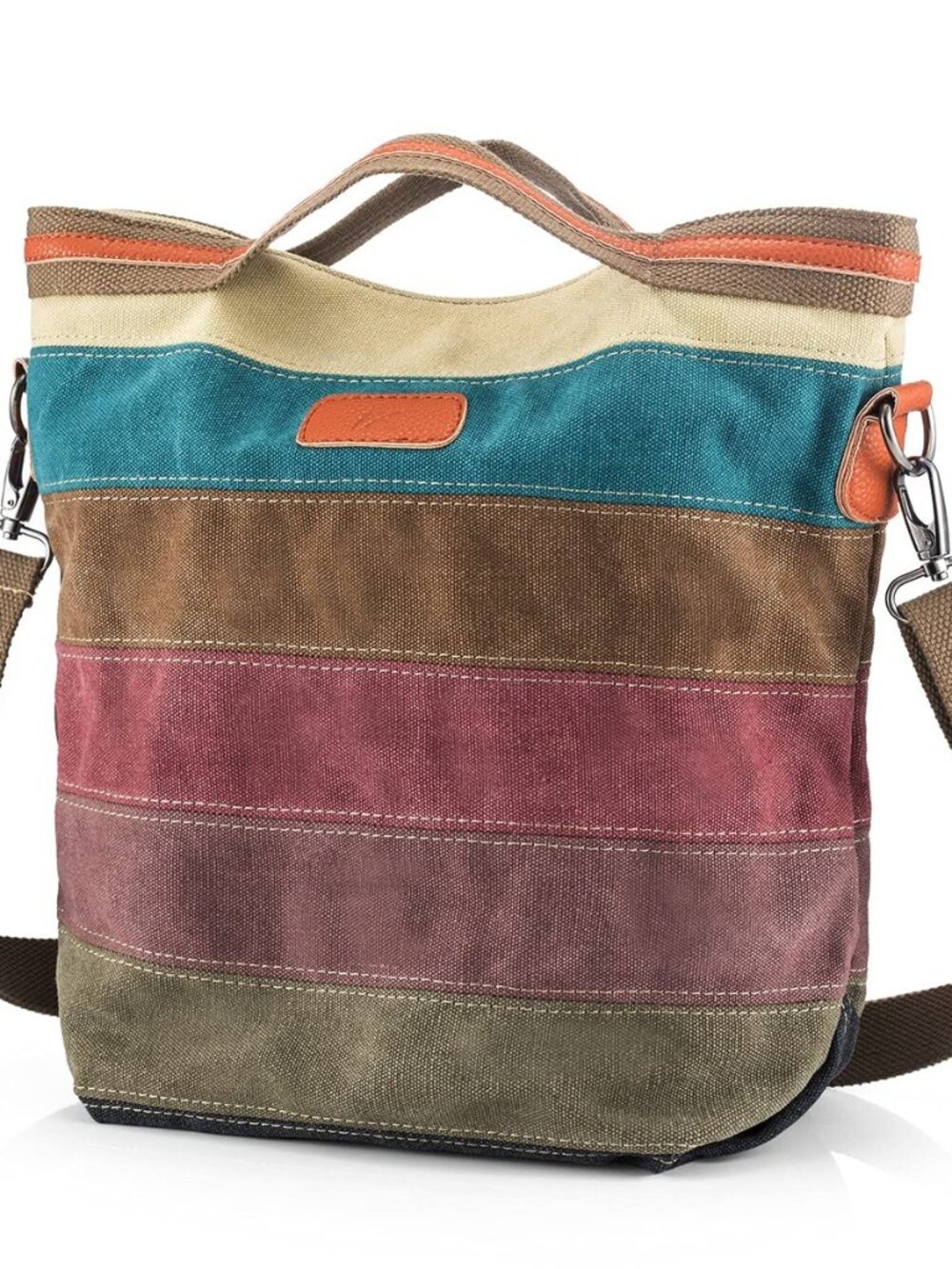 Canvas Handbag Multi-Color Striped Lattice Cross Body Shoulder Purse Bag